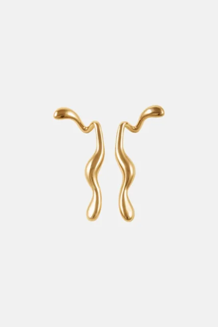 GOLD LIQUID EARRINGS THAT HOOK AROUND THE EARS - Image 3