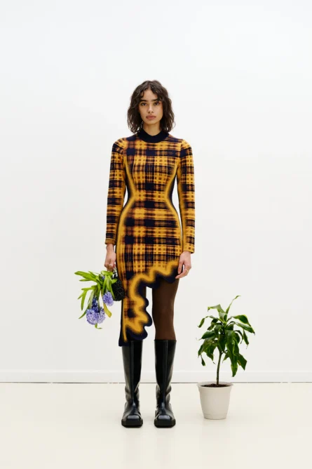 DOBBY LONG SLEEVE WAVY DRESS - Image 1