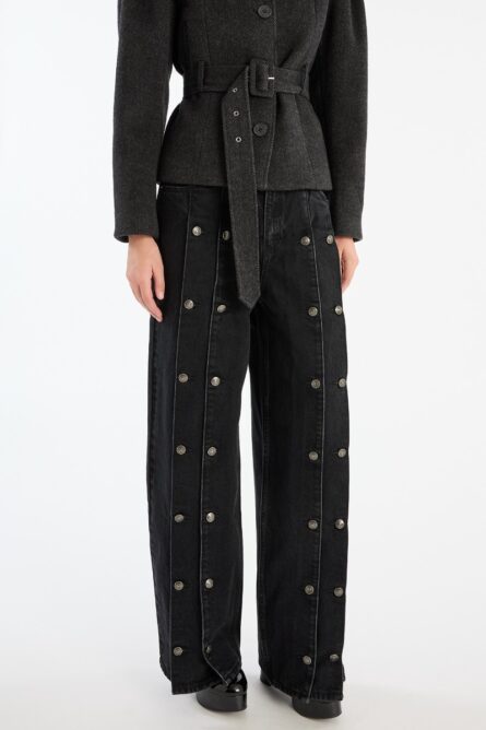 Button Detail Wide Jeans - Image 2