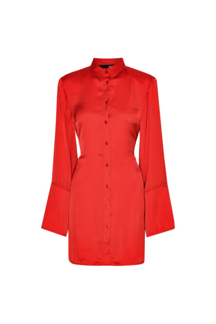 Satin Tie Shirt Dress - Image 4