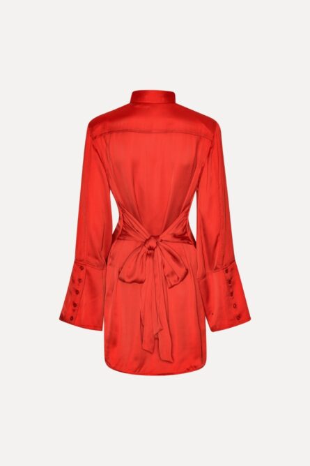 Satin Tie Shirt Dress - Image 5